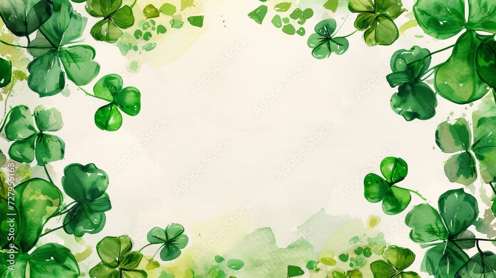 Watercolor green clover on a white background with copyspace, st patrick's day celebration concept in Ireland Watercolor green clover on a white background with copyspace, st patrick's day celebration concept in Ireland