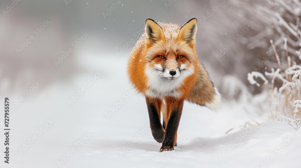 Obraz premium Red Fox walking in the snow