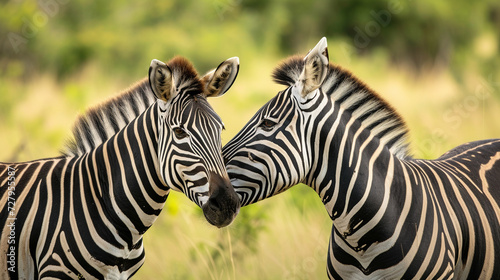 Two zebra nuzzling
