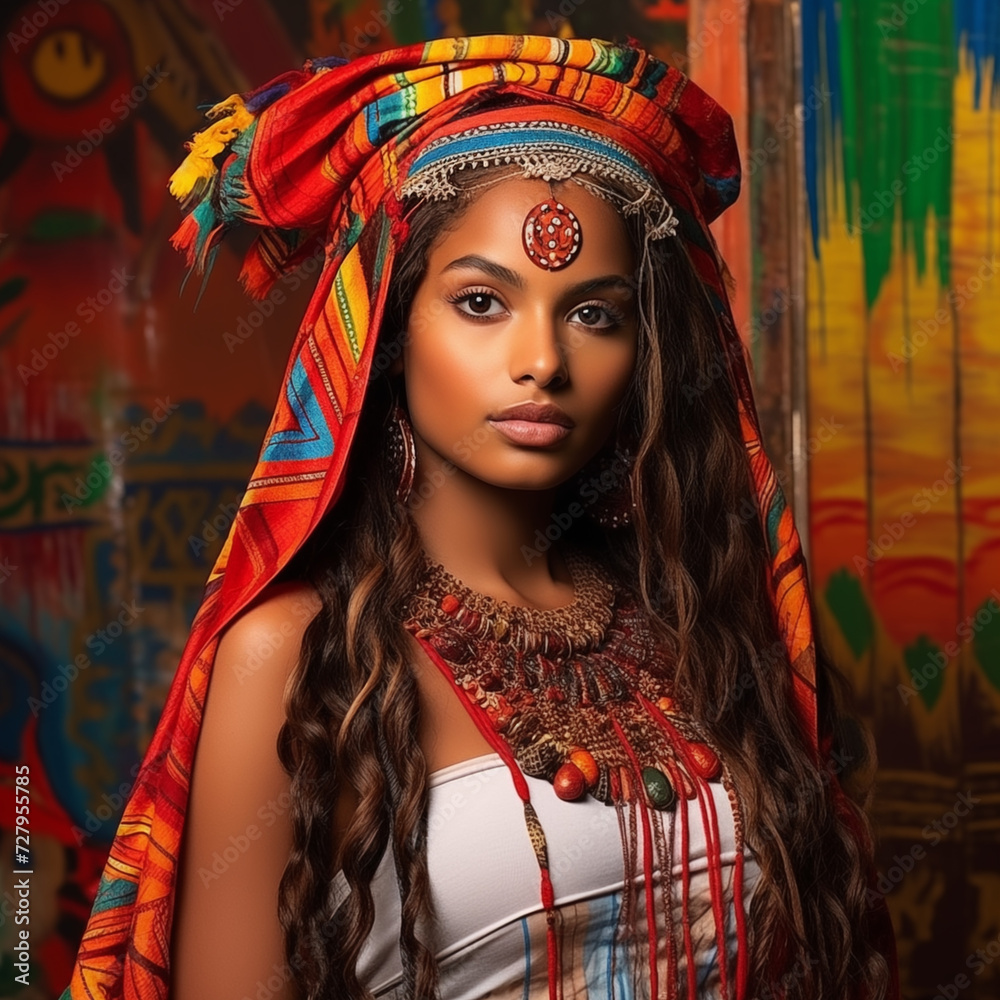 Spirited Joy: Young South African Woman Radiating Happiness in Traditional Attire - Generative AI