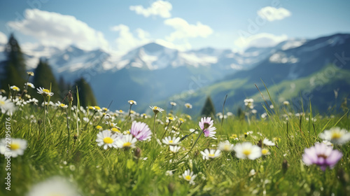 Field of Wildflowers With Mountains in the Background