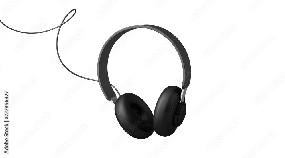 3D Rendering, Realistic close up flying black headphone mock up, music and technology object idea design, isolated on white background 3D Rendering, Realistic close up flying black headphone mock up, music and technology object idea design, isolated on white background