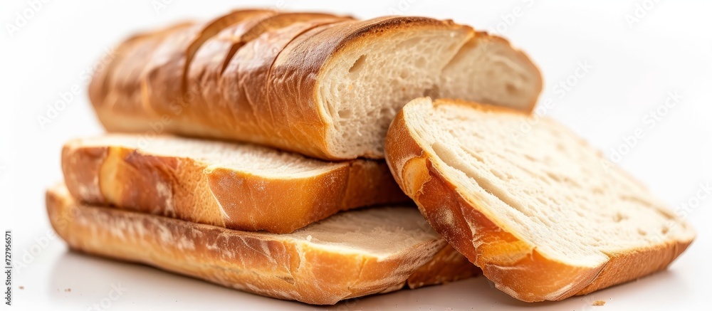 Delicious White Bread on Isolated White Background - A Crust-to-Crust Close-Up of a Freshly Baked Loaf of White Bread on an Isolated White Background Delicious White Bread on Isolated White Background - A Crust-to-Crust Close-Up of a Freshly Baked Loaf of White Bread on an Isolated White Background