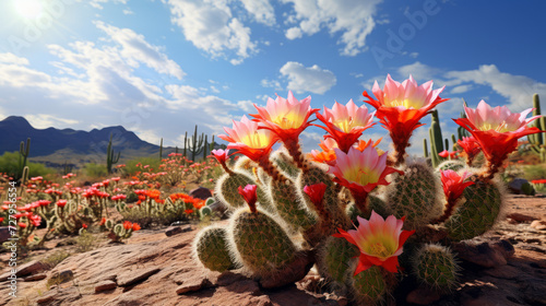 Cactus With Red and Yellow Flowers in the Desert