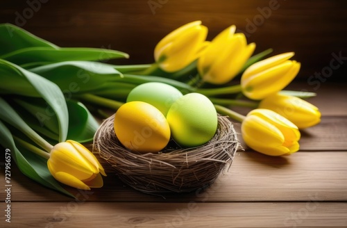 easter eggs and tulips