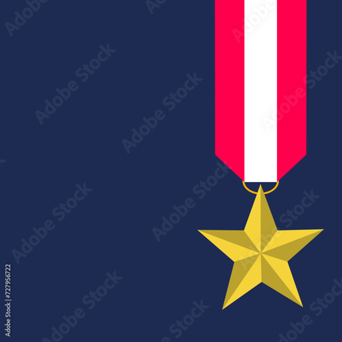Gold stars and bravery medal reward Symbolic background in American flag. 4th of July, American Independence Day