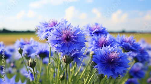 A Field of Blue Flowers Under a Blue Sky