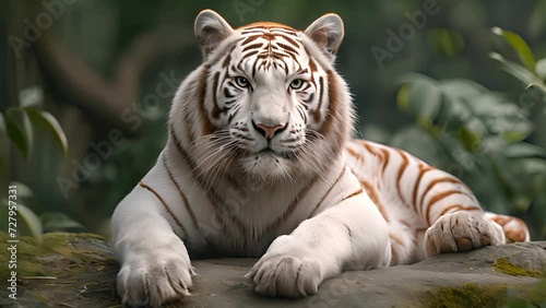 The white tiger or bleached tiger is a leucitic pigmentation variant of the mainland Asian tiger. photo