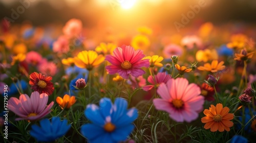 field full of colourfull flowers 