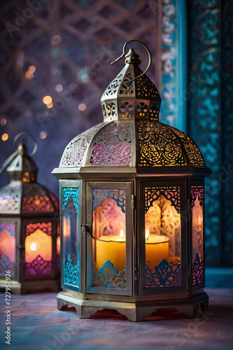 Arabic lantern decoration for ramadan and eid mubarak islamic event background