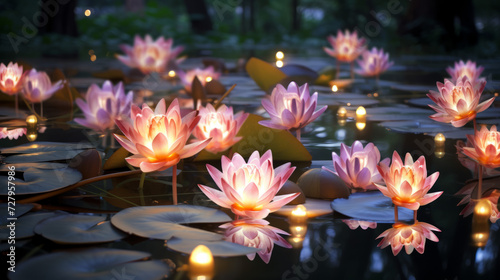 A Pond Filled With Abundant Pink Water Lilies