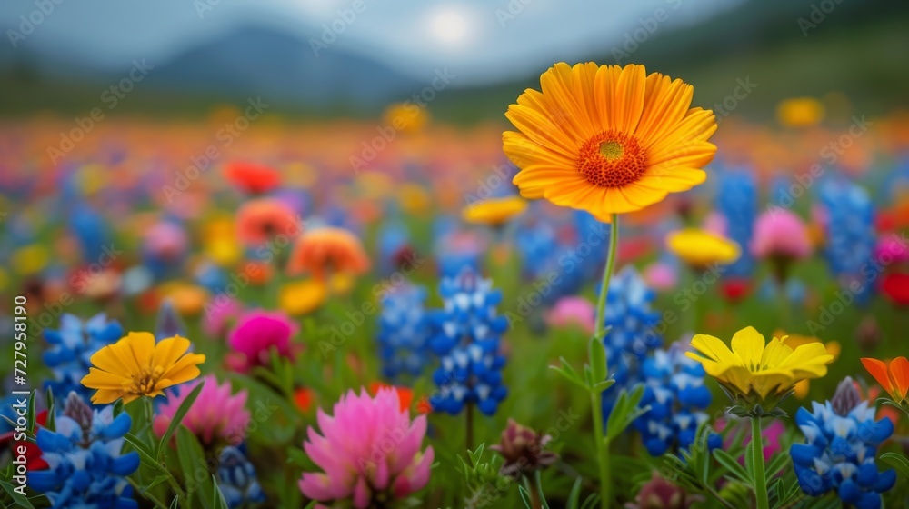 field full of colourfull flowers 