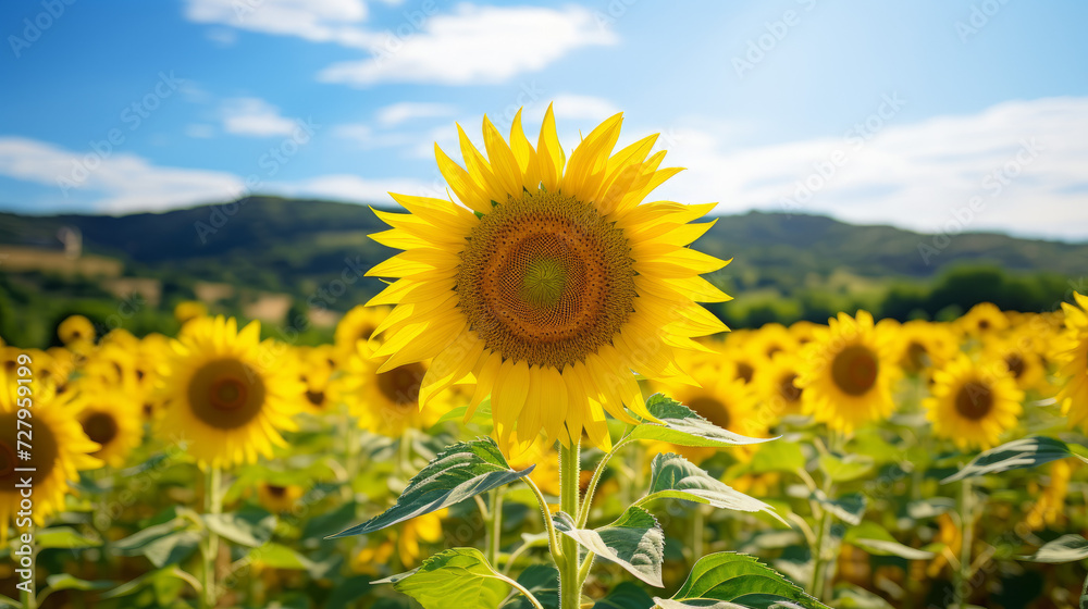 Field of Sunflowers With Blue Sky