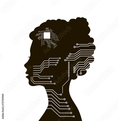 Modern technologies. The chip is in a person's head.
 Artificial intelligence, vector image.
