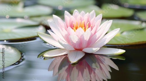 A Pink Water Lily in a Pond With Lily Pads