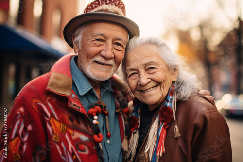 Happy senior couple embracing and smiling together in the city © Robert Kneschke