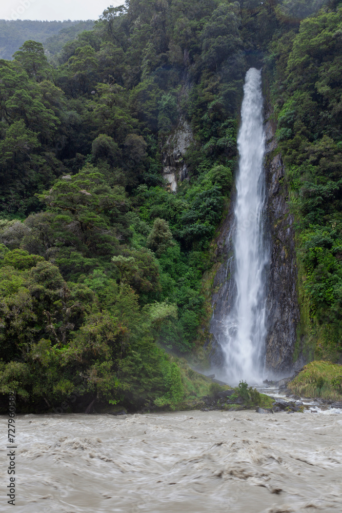 Thunder Creek Falls in Mount Aspiring National Park, Westland District, South Island, New Zealand