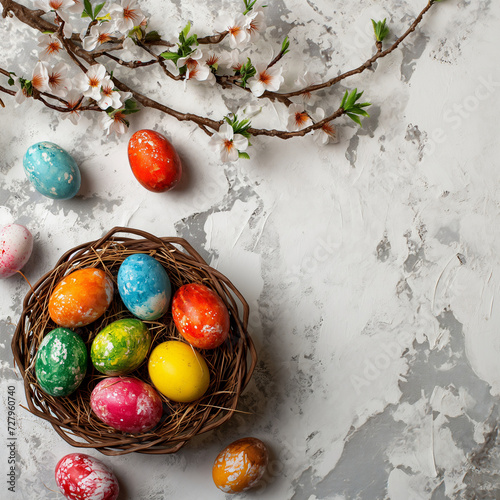 Easter eggs with flowers on a light background, colorful eggs for Easter