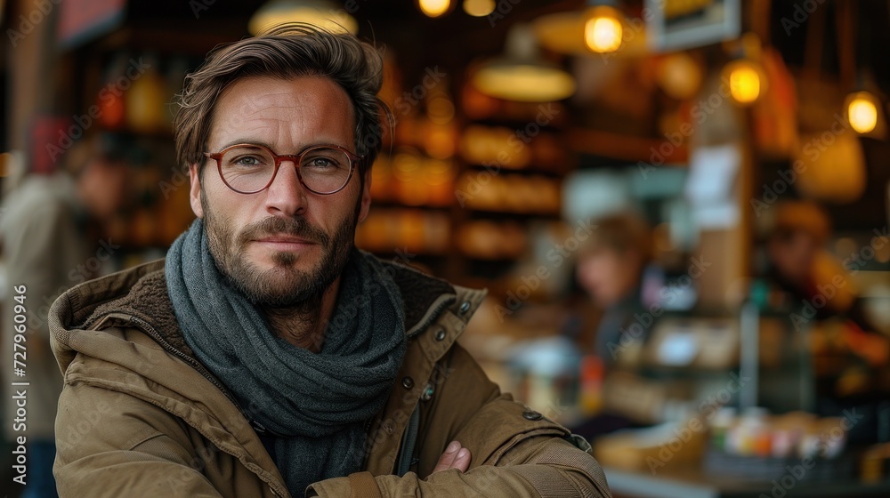 Contemplative Man in a Café