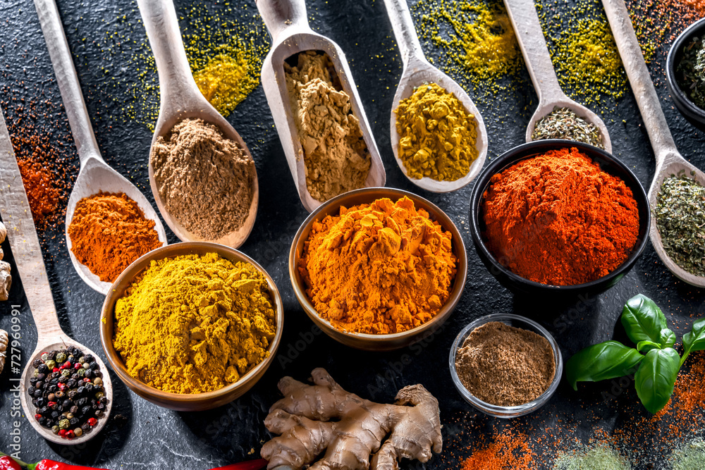 Composition with assortment of spices and herbs Composition with assortment of spices and herbs