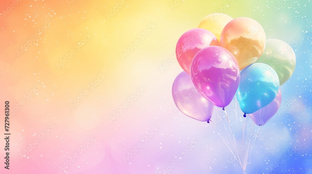 Colorful balloons floating in the sky with a rainbow gradient background Colorful balloons floating in the sky with a rainbow gradient background