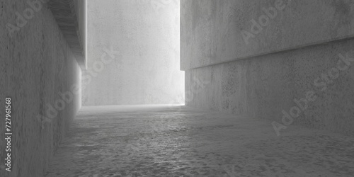 Abstract empty, modern large concrete room or hall with recess walls - industrial interior background template
