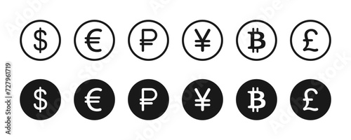 Popular currency symbol set. Currency icons vector illustration photo