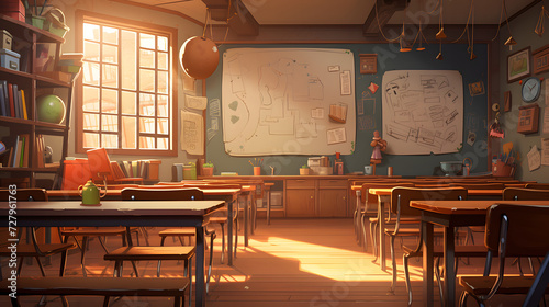 Illustrated cartoon classroom  school classroom  going to school