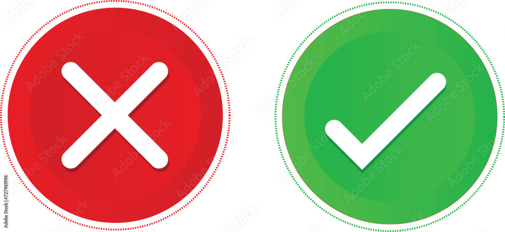 Cross check mark icons, flat round buttons set. Vector illustration Cross check mark icons, flat round buttons set. Vector illustration