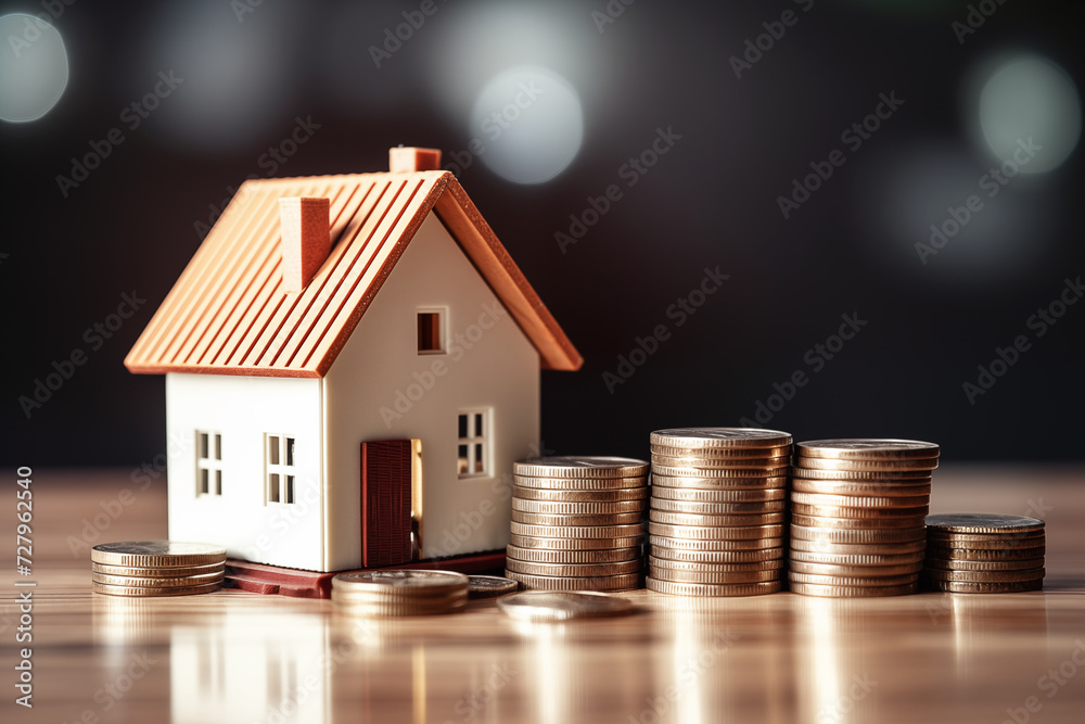 house model set with money coins saving for concept investment mortgage finance and home loan refinance house model set with money coins saving for concept investment mortgage finance and home loan refinance