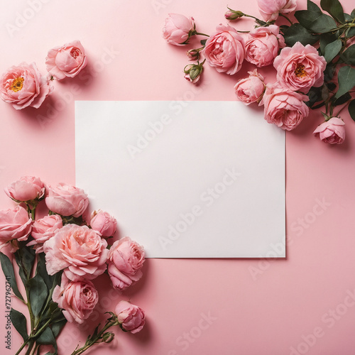 pink roses and blank card