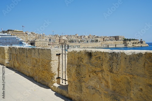 Valletta and liner seen from Senglea city in Malta photo