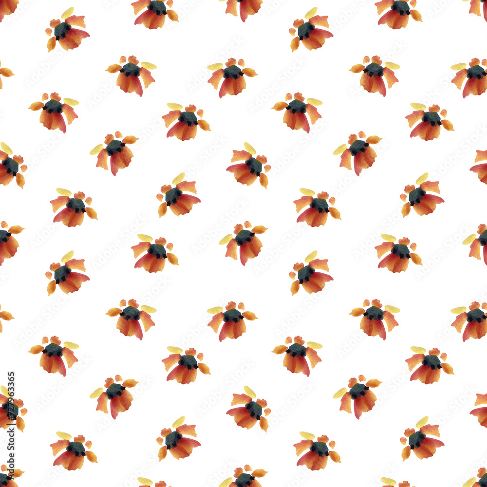 Fototapeta premium Colourful cute flowers. Watercolor seamless pattern. Background in Chinese style for decor, cards, logo, banners, cover, wrapping paper.