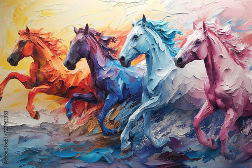 illustration paintings four horses of successful unique wall paintings photo