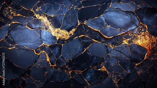 Golden Cracks: A Dark Background with a Cracked Surface and Fractal Apophysis and Golden Organic Structures