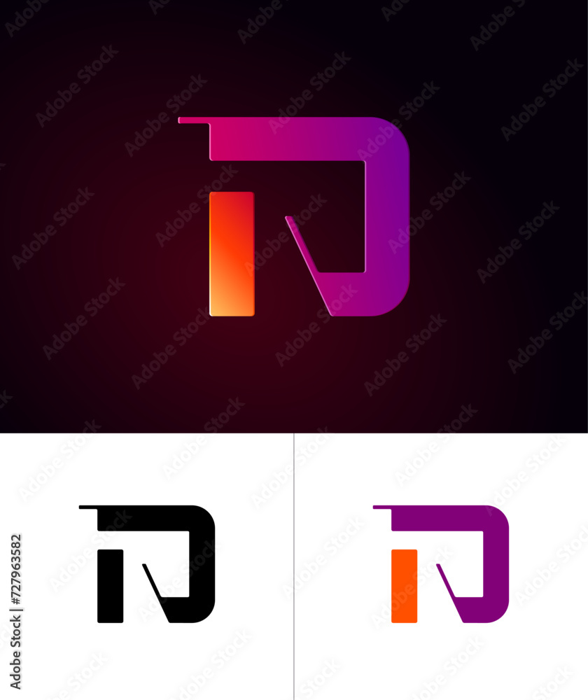 Fototapeta premium Technical future font, digital cyber alphabet, trendy original 3d letter D for interface design, logo design, set vector illustrations 10EPS