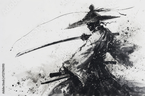 Sumi-e style Sengoku Busho, samurai Illustration