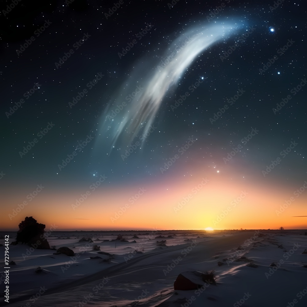 Comet Over Snowy Landscape