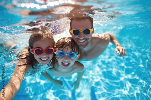 Family on summer holiday having fun in swimming pool