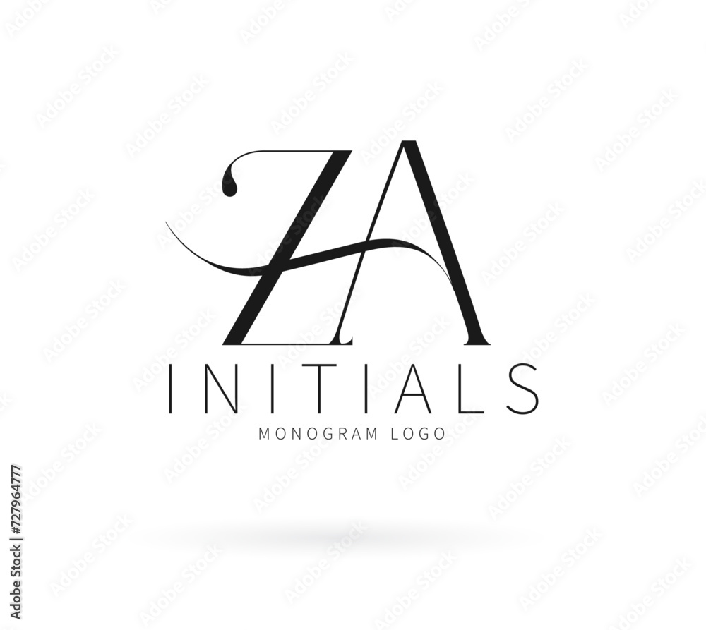 ZA Monogram logo, Minimalist Typographic Line Monogram Logo, ZA Wedding monogram logo, ZA Typography Initial Letter Brand Logo	
