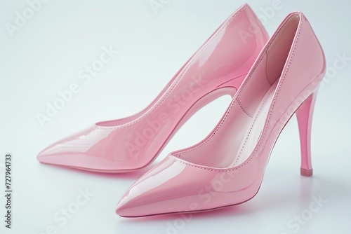 Beautiful and luxury pink high heel shoes on white background
