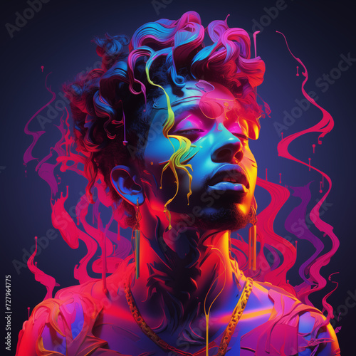 Neon Elegance  African American with Dreadlocks  Embracing Artistic Neon Style - Generative AI