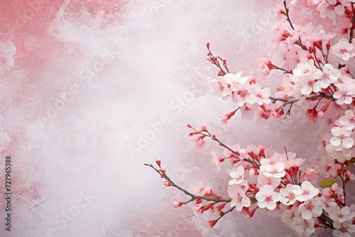 A captivating close-up photo showcasing the intricate beauty of a branch adorned with delicate flowers, Spring border or background art with pink blossom, AI Generated