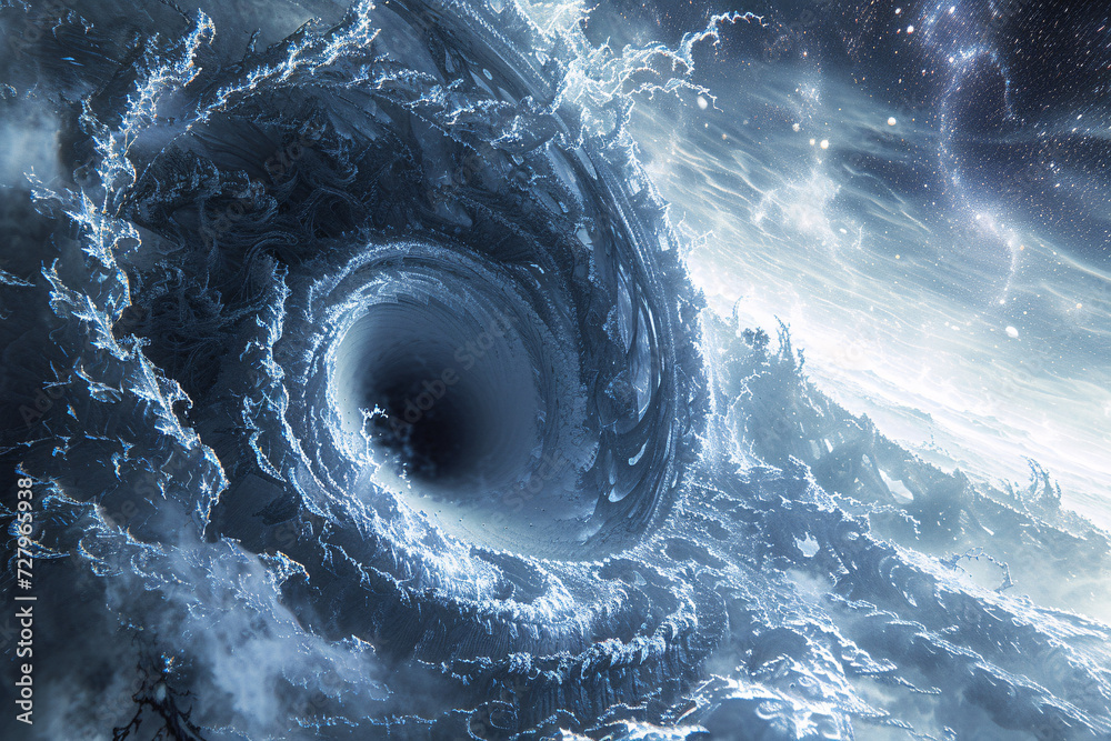 Turbulent ocean waves swirling around a massive dark vortex