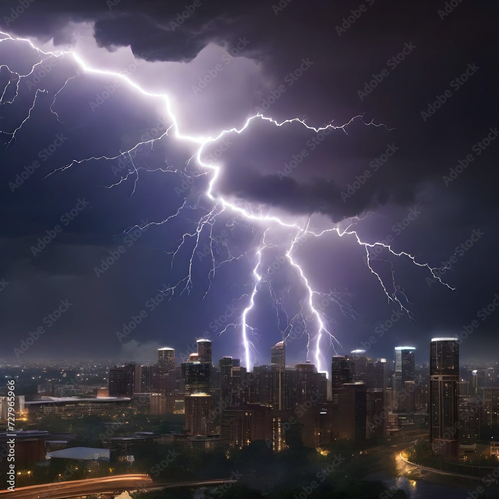 Lightning  bolt current in a city illustration