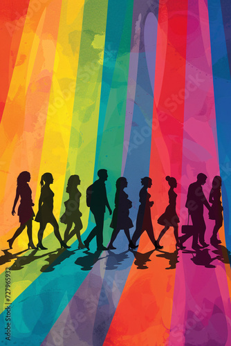 Diversity and inclusivity concept, colorful silhouette illustration