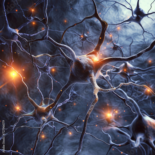 Illustration of nerve cells, or neurons close-up