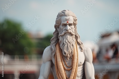 Vyasa statue with ancient indian decoration. Alias Vedavyasa or Krishna Dvaipayana. Author of the epic Mahābhārata.