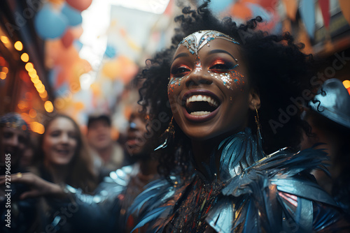 Woman celebrating at a festive carnival
