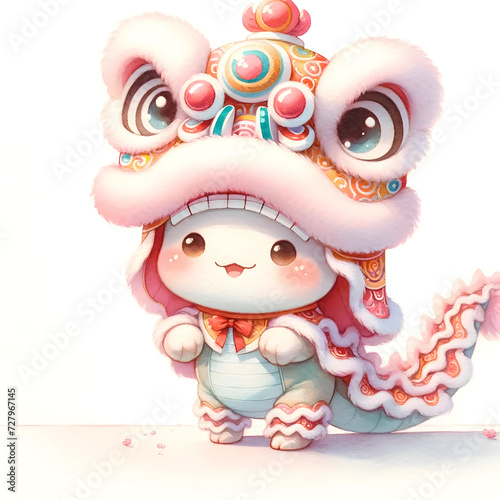 Cute Child in Fluffy Lion Dance Costume